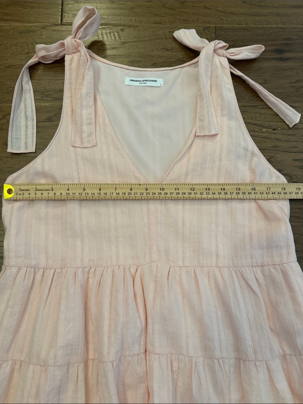 Amanda Uprichard Pruitt Pale Pink Tie-Shoulder Tiered Sundress M - Picture 5 of 11